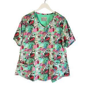 Skechers Pet Party Women's 3-Pocket V-Neck Print Scrub Top